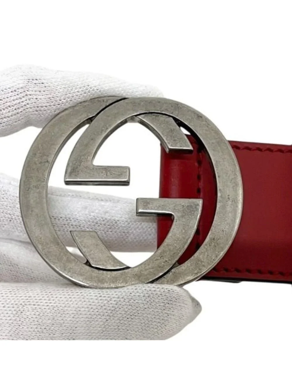 Gucci Belt Red Interlocking Waist 100 35 Leather Metal GG Logo Buckle